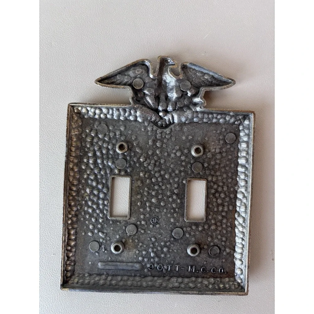 VINTAGE Hammered Metal EAGLE Light SWITCH PLATE Covers Single & Double Bronze